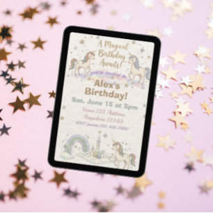 Magical Unicorn Birthday Awaits Illustrated Invitation
