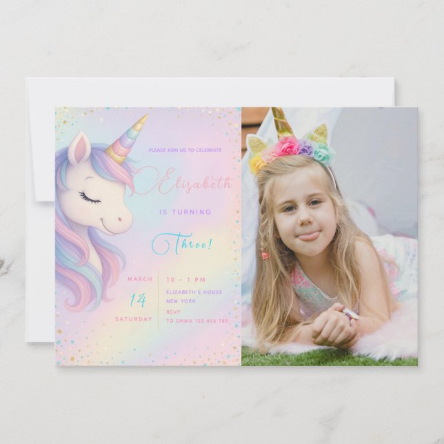 Magical Unicorn Birthday Bash Invite With Photo  (Front)