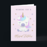 Magical Unicorn Birthday Card<br><div class="desc">Magical unicorn birthday card for girls! Designed with pink and gold glitters. Illustration and design by Namibear Art Studio. ©Namibear</div>