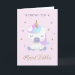 Magical Unicorn Birthday Card<br><div class="desc">Magical unicorn birthday card for girls! Designed with pink and gold glitters. Illustration and design by Namibear Art Studio. ©Namibear</div>