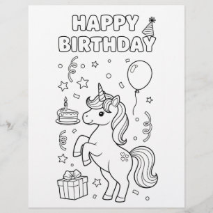 Magical Unicorn Birthday Colouring Page
