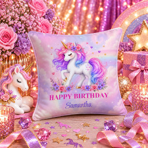 Magical Unicorn Birthday Girl Colourful Dream Pill Cushion