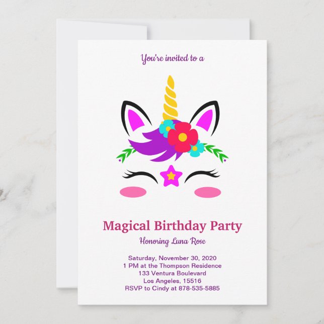Magical Unicorn Birthday Invitation (Front)