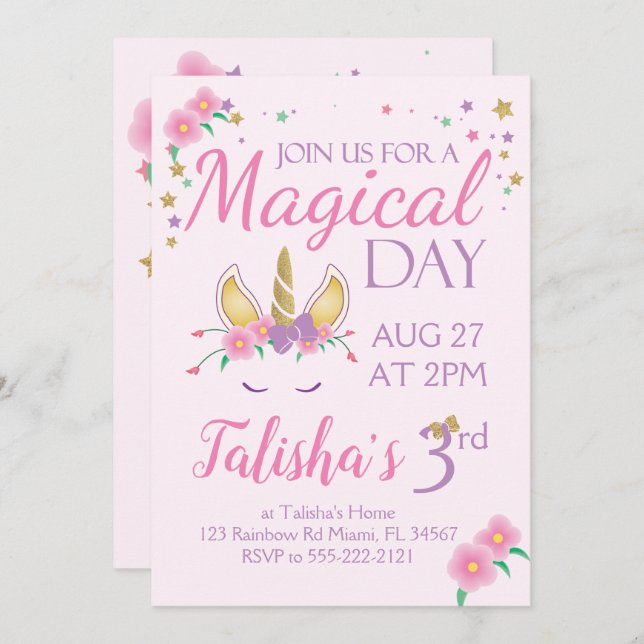 Magical Unicorn Birthday Invitation (Front/Back)