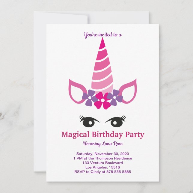 Magical Unicorn Birthday Invitation (Front)