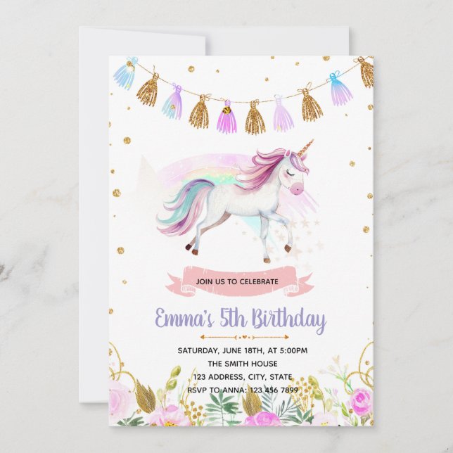 Magical unicorn birthday invitation (Front)