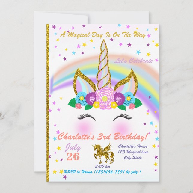Magical Unicorn Birthday Invitation (Front)