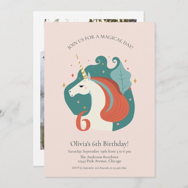 Magical Unicorn Birthday Invitation (Front/Back)