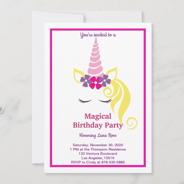 Magical Unicorn Birthday Invitation (Front)