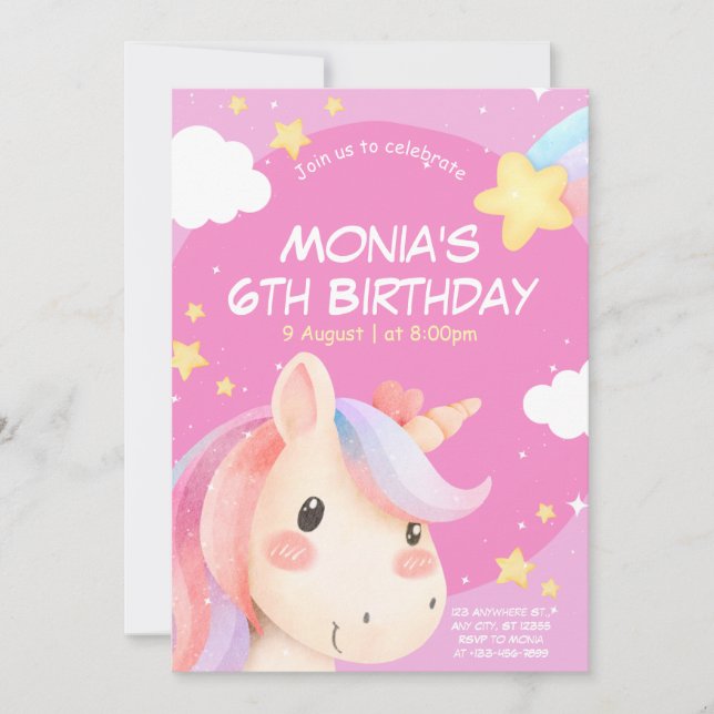 Magical Unicorn Birthday Invitation for Kids (Front)