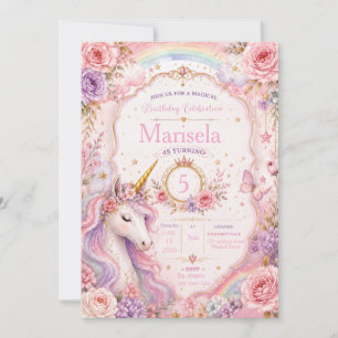 Magical Unicorn Birthday Invitation   Pink Purple 