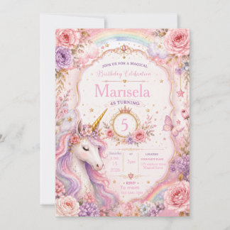 Magical Unicorn Birthday Invitation | Pink Purple