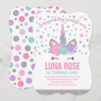 Magical Unicorn Birthday Invitation Pink & Silver