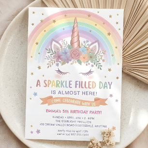 Magical Unicorn Birthday Invitation Rainbow Invite