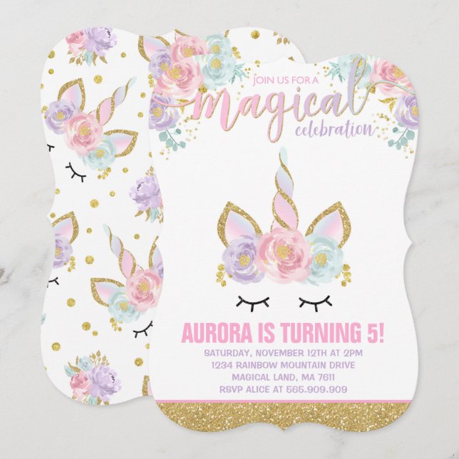 Magical Unicorn Birthday Invitation Unicorn Party (Front/Back)