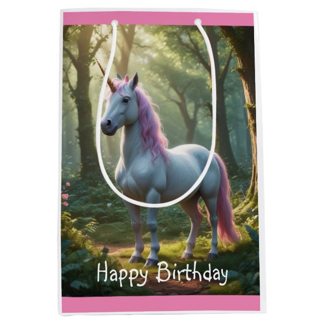 Magical Unicorn Birthday Medium Gift Bag (Front)
