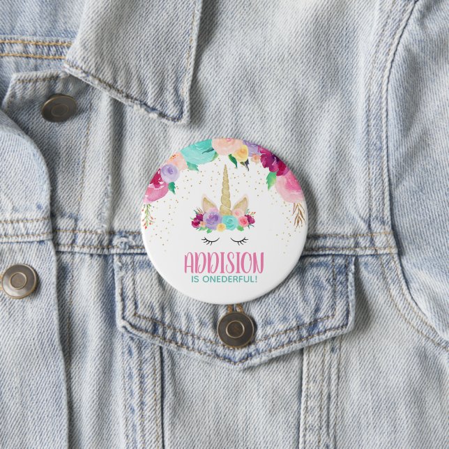 Magical Unicorn Birthday Party Baby Shower Button (In Situ)