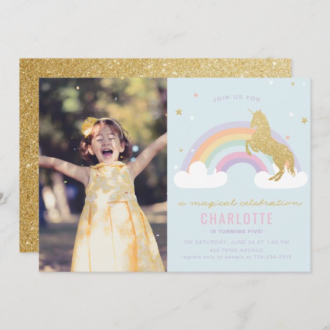 MAGICAL UNICORN BIRTHDAY PARTY INVITATION (Front/Back)