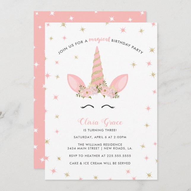 Magical Unicorn Birthday Party Invitations (Front/Back)