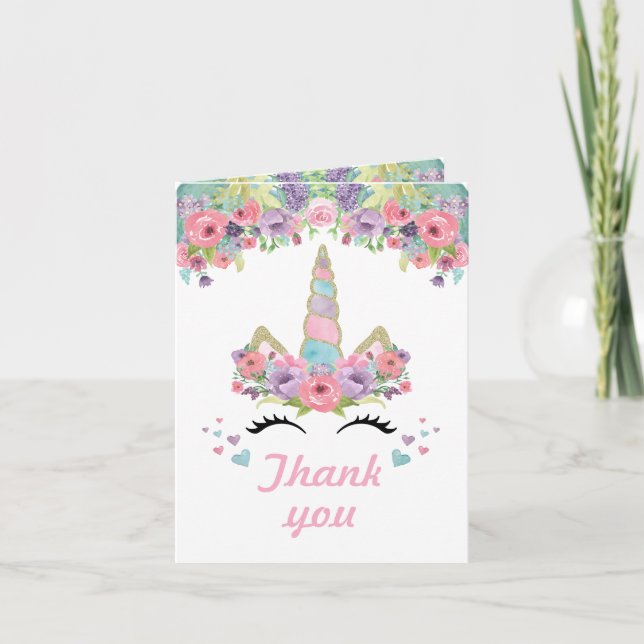 Magical Unicorn Birthday Party Thank You Note Card (Front)