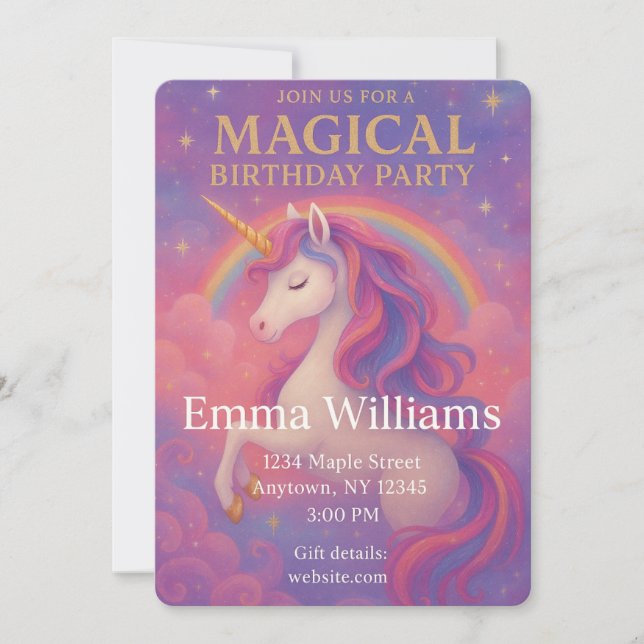 Magical Unicorn Birthday | Pink, Gold, Fantasy Invitation (Front)