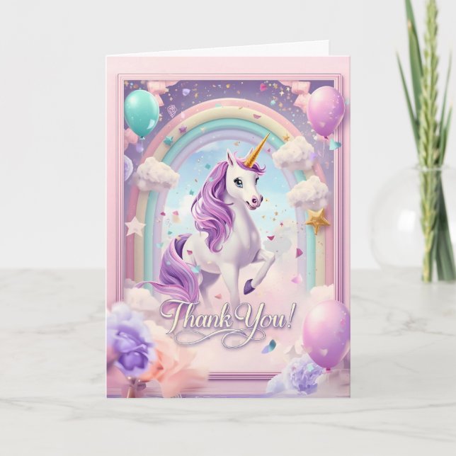 Magical Unicorn Birthday Thank You Card – Rainbow  (Front)