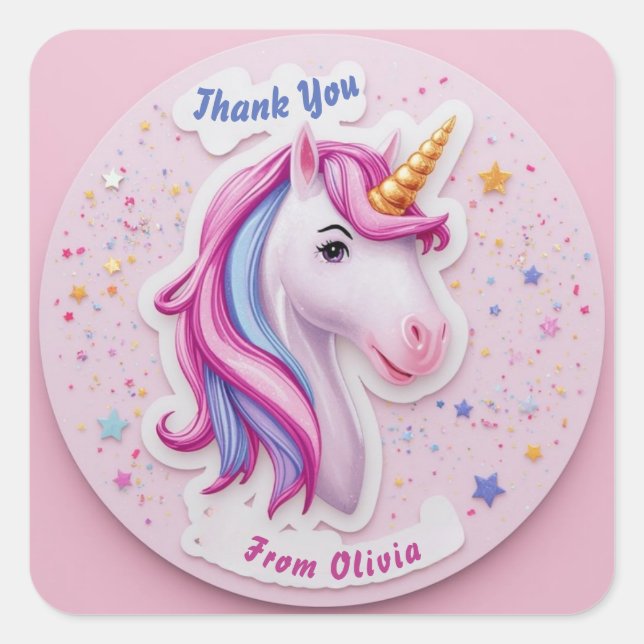 Magical Unicorn Birthday Thank You Stickers – Girl (Front)