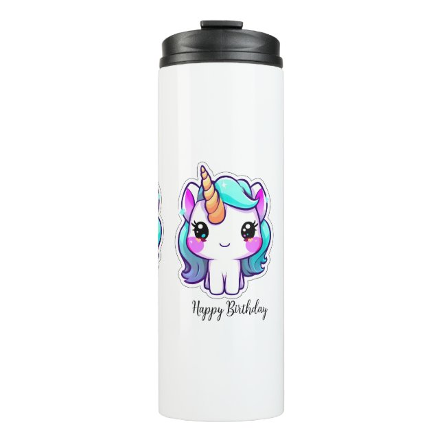 Magical Unicorn Birthday Wishes – Kawaii Style Thermal Tumbler (Front)