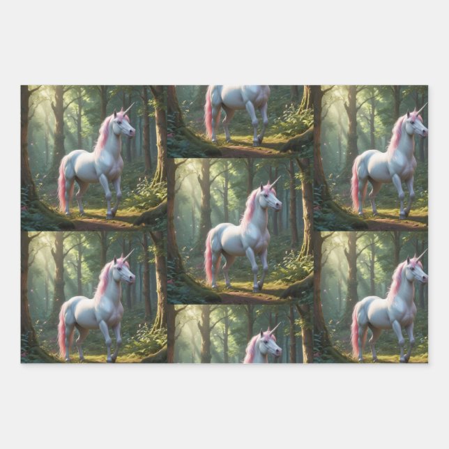 Magical Unicorn Birthday Wrapping Paper Sheet (Front)