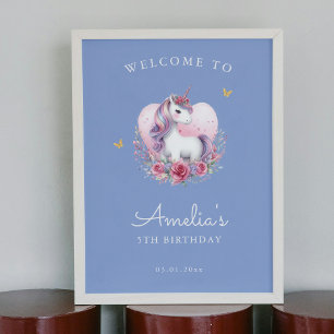 Magical Unicorn Blue Birthday Welcome Sign