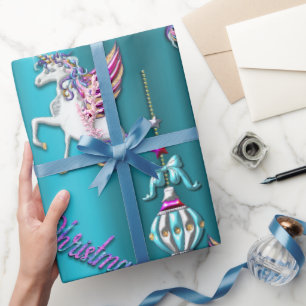 Magical Unicorn Blue Christmas Wrapping Paper