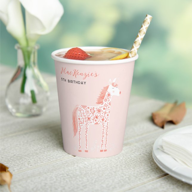 Magical Unicorn Blush Pink Birthday Party Paper Cups (Insitu)