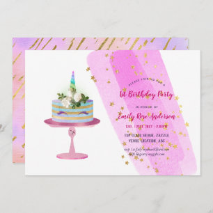 Magical Unicorn Cake Birthday Invites - ANY AGE