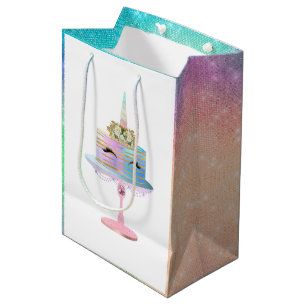 Magical Unicorn Cake Fantasy Watercolor Party Medium Gift Bag