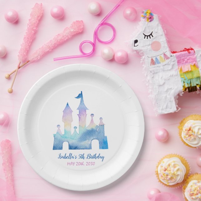 Magical Unicorn Castle Rainbow 5th Birthday Party Paper Plate (Party)