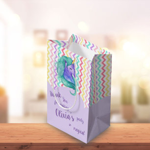 Magical Unicorn Chevron Pastel Kids Birthday Favou Medium Gift Bag