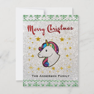 Magical Unicorn Christmas Glitter Holiday Card