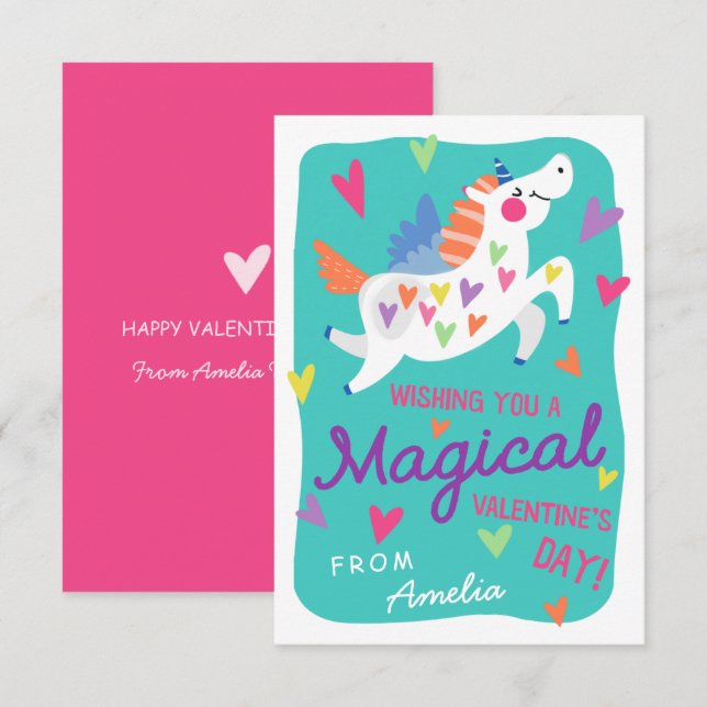 Magical Unicorn Classroom Valentine's Day Card (Front/Back)