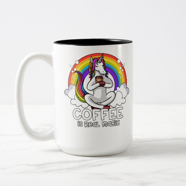 Magical Unicorn Coffee Drinking Lover Two-Tone Coffee Mug (Left)