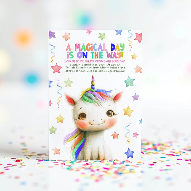 Magical Unicorn Colourful Fun Birthday Party Invitation (Unicorn Birthday Invitations)