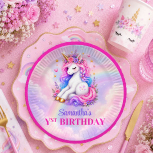 Magical Unicorn Colourful Pastel Girl Birthday Pla Paper Plate