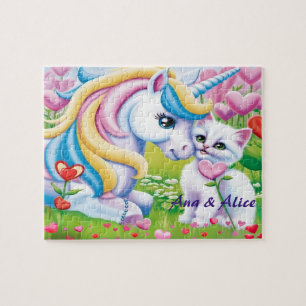 Magical Unicorn & Cute Kitten Love Art Jigsaw Puzzle