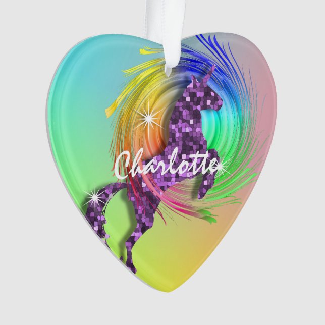 Magical Unicorn Editable Name Cute Girly Ornament (Front)
