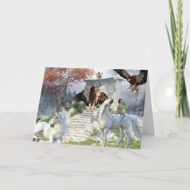 Magical Unicorn Fairy Griffin Landscape Card (Front)