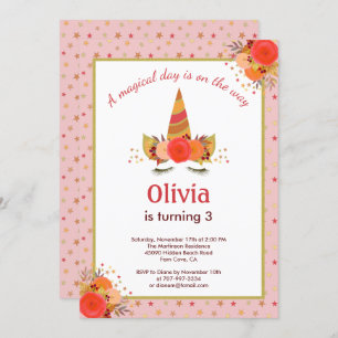 Magical Unicorn Fall Thanksgiving Birthday Party Invitation
