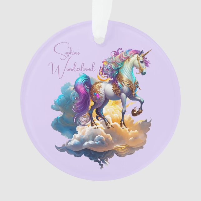 Magical Unicorn Fantasy clouds beautiful Birthday Ornament (Front)