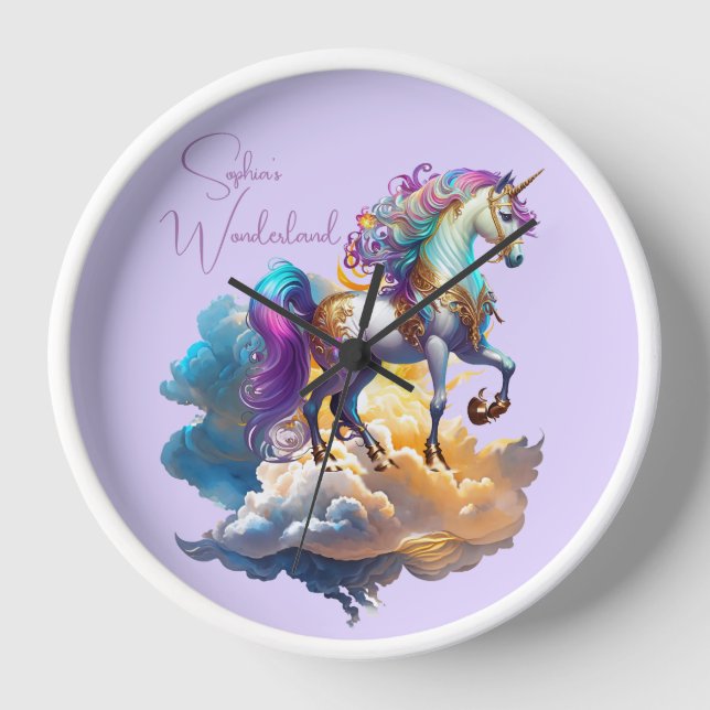 Magical Unicorn Fantasy clouds romance birthday  Clock (Front)