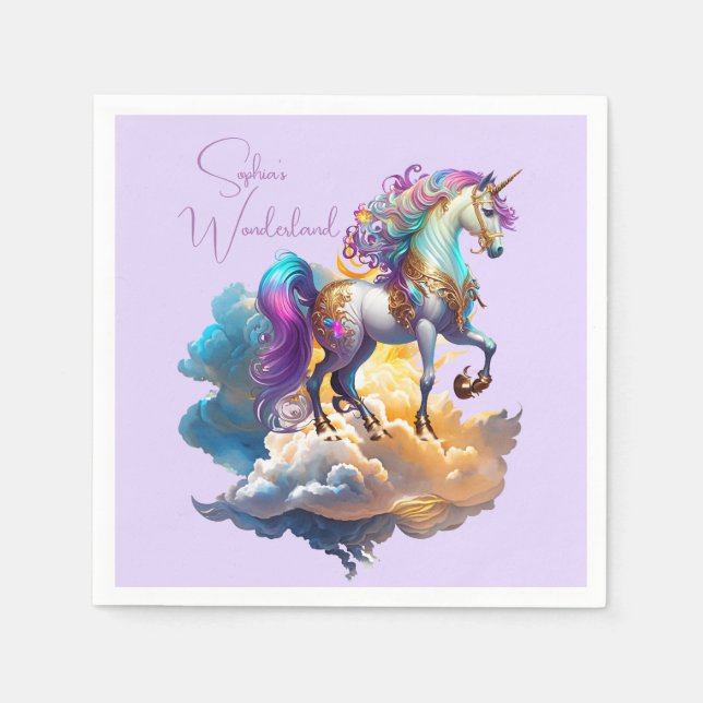 Magical Unicorn Fantasy clouds romance birthday  Napkin (Front)