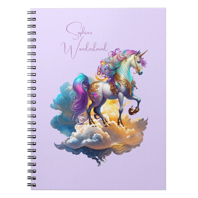 Magical Unicorn Fantasy Clouds Romance Birthday Notebook (Front)