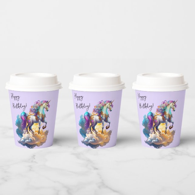 Magical Unicorn Fantasy clouds romance birthday  Paper Cups (Multi)